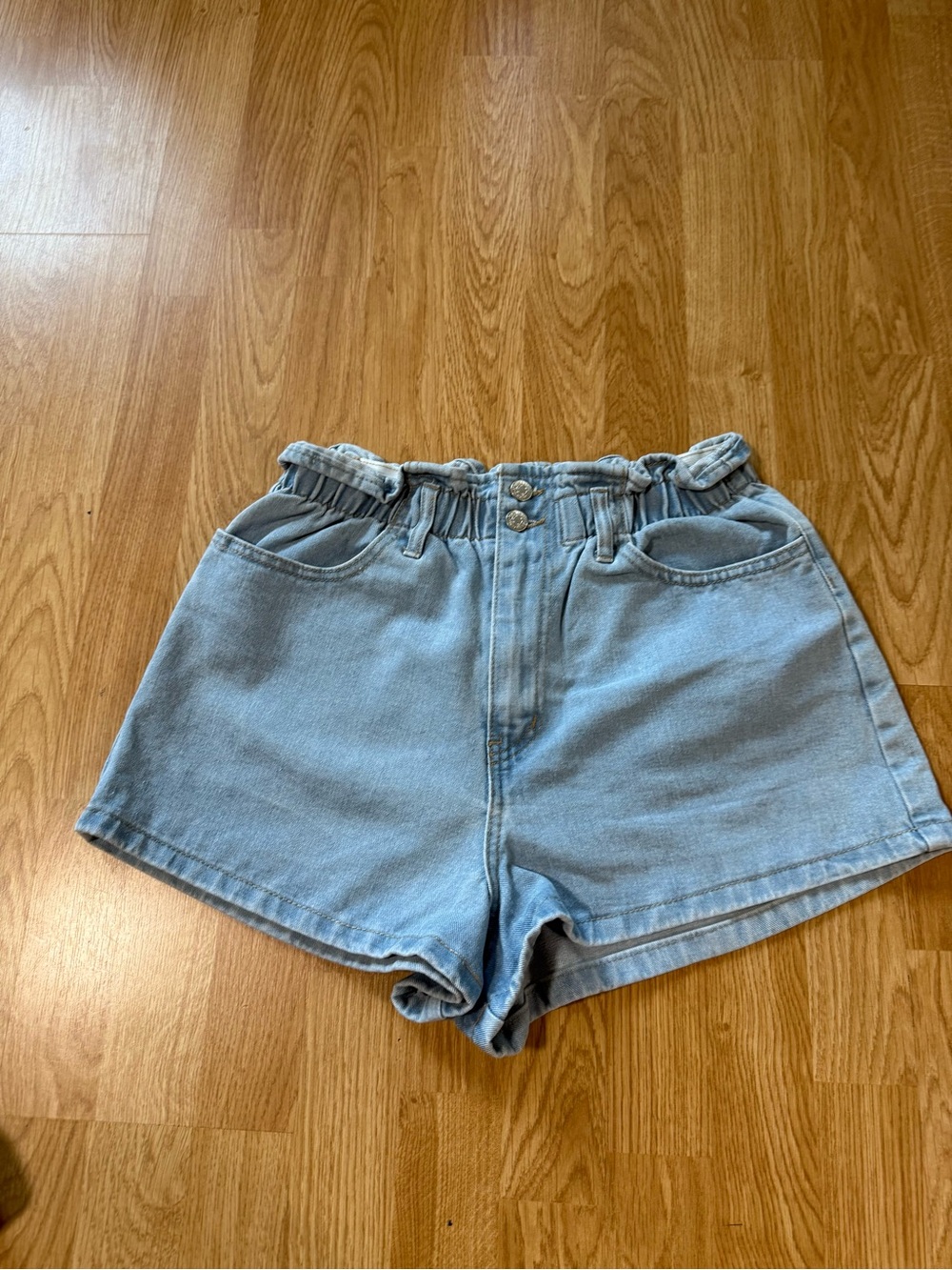 Light Blue High-Waist Paperbag Denim Shorts - Women - Size 29